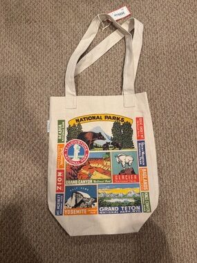 National Parks Canvas Tote Bag - Beige with Multicolor Patch Design